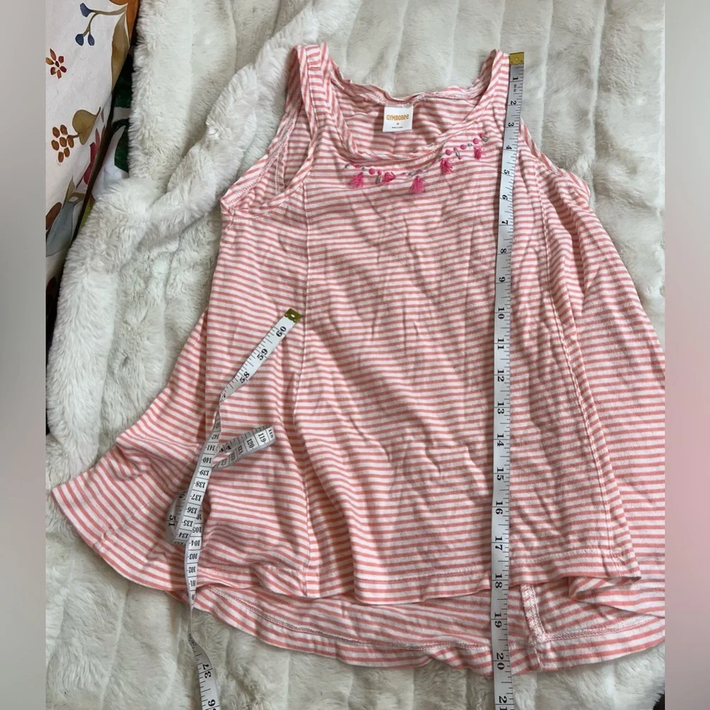 Gymboree Girls 8 White Coral Silver Striped Embroidered Tank Summer Girlie City